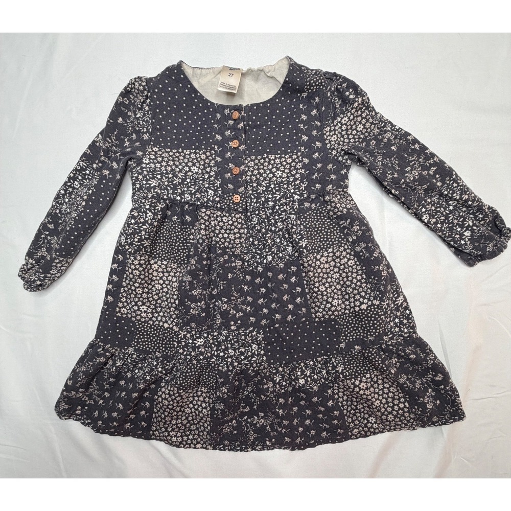 OshKosh B'gosh Toddler Girl Dress 2T Blue Floral Patchwork Cottagecore July 4th